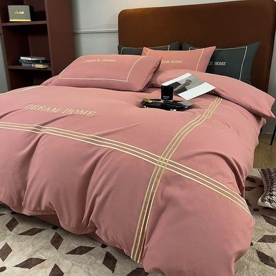 Four Seasons 300TC Duvet Cover 100% Cotton Material Embroidery Three Lines Design Linen Bedding Set