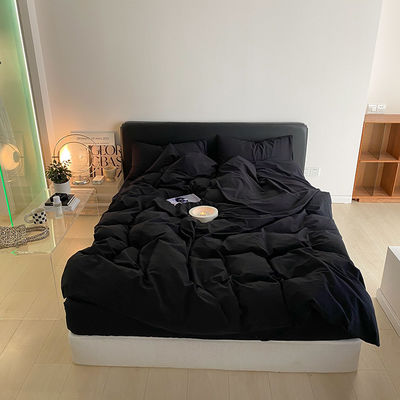 1.2m 4 feet King-Size Bedding Set in Solid Black Washed Cotton with Matching Curtains