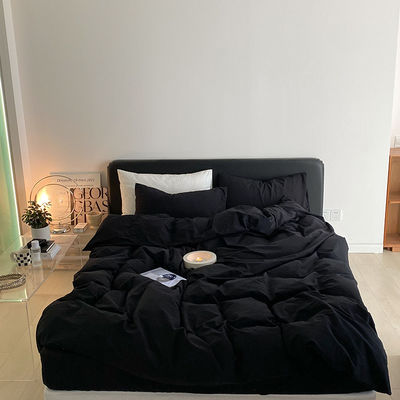 1.2m 4 feet King-Size Bedding Set in Solid Black Washed Cotton with Matching Curtains