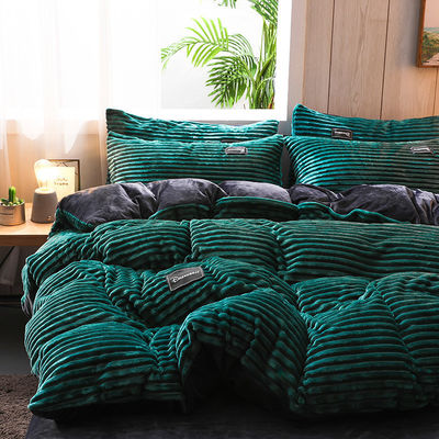 Autumn and Winter Thickened Bedding Set Coral Velvet Quilt Cover Set with Pure Color
