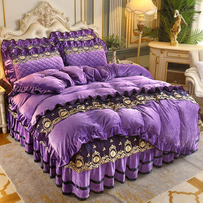 Duvet Cover Set 4pcs 400TC Cotton Bed Skirt Luxury Pleated Bedding with 2 Pillow Cases