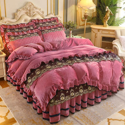 Duvet Cover Set 4pcs 400TC Cotton Bed Skirt Luxury Pleated Bedding with 2 Pillow Cases