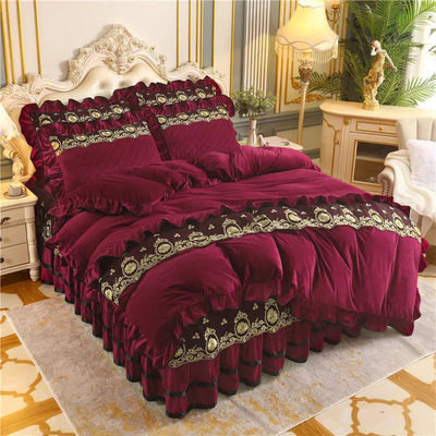 Duvet Cover Set 4pcs 400TC Cotton Bed Skirt Luxury Pleated Bedding with 2 Pillow Cases