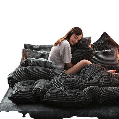 Flannel Bedding Set 4 pcs Sheet Set for Single Bed National Standards Queen/King Size