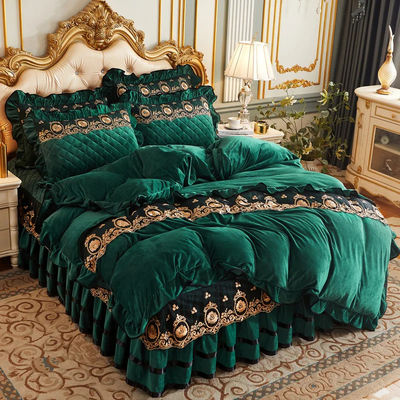 Duvet Cover Set 4pcs 400TC Cotton Bed Skirt Luxury Pleated Bedding with 2 Pillow Cases