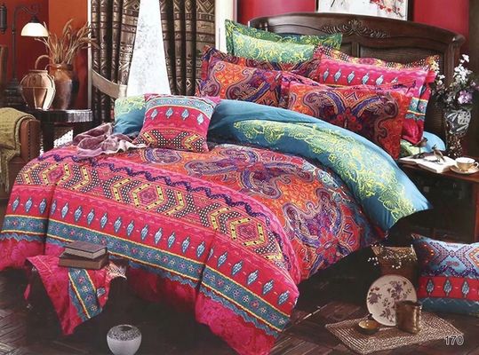 Home Hotel Bohemian Double Duvet Cover Set Blue with Brown Boho Quilt Bedding Set