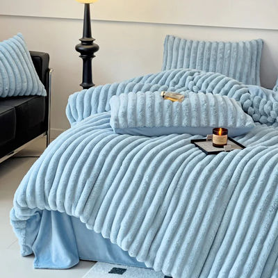 Wedding Four-piece Kit Design Rabbit Faux Fur Fluffy Plush Four-piece Bedding Set