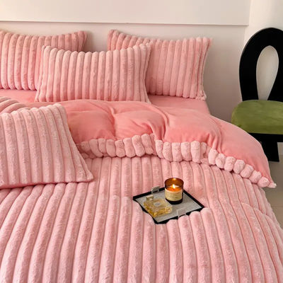Wedding Four-piece Kit Design Rabbit Faux Fur Fluffy Plush Four-piece Bedding Set