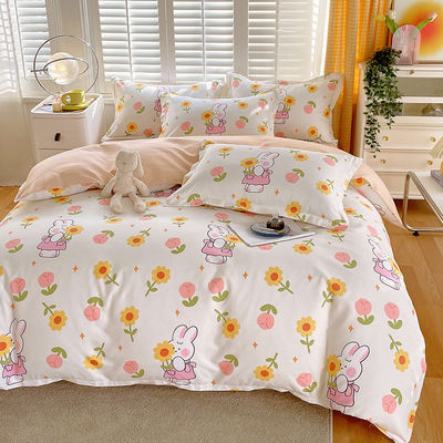 Plant Pattern Cotton Brushed Bedding Set for 2.2m 7 feet Bed Simple Design