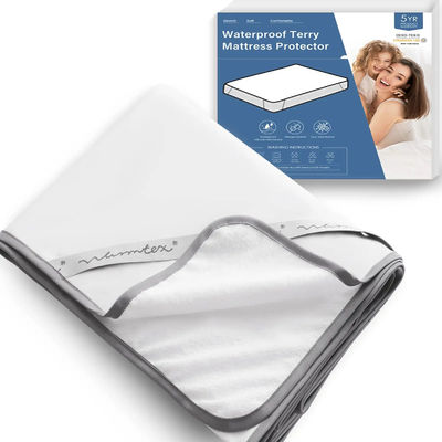 Customised Size Solid White Color Waterproof Terry Mattress Protector with Elastic Bands