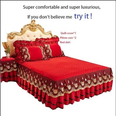Single Bed Embroidery Bedding Set European Spreads Cover Skirt Set for Home Appliance
