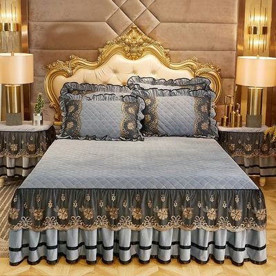 Single Bed Embroidery Bedding Set European Spreads Cover Skirt Set for Home Appliance