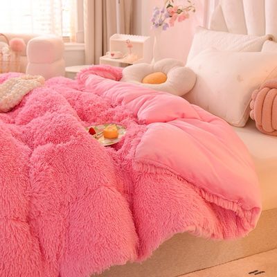 Super Soft Plush Quilt with Artificial Velvet and 100% Polyester Filling Pink Bedding