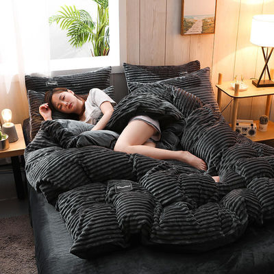 Stripes Pattern Magic Fleece Double-sided Bedding Set 4 Pieces All-Season Collections