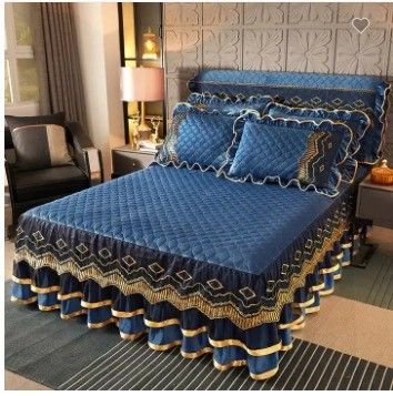 Hotel Bedding Sets Polyester Fiber Filled Floral Plant Printed Bed Cover Fitted Skirt Sheets 3pcs Bedspread Set