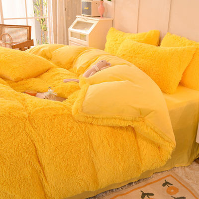 Rainbow Color Fur Velvet Fluffy Plush Bedding Sheet Set for Kids Girl Thread Count 300tc