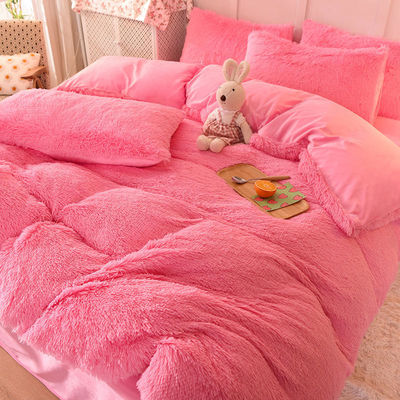 Rainbow Color Fur Velvet Fluffy Plush Bedding Sheet Set for Kids Girl Thread Count 300tc