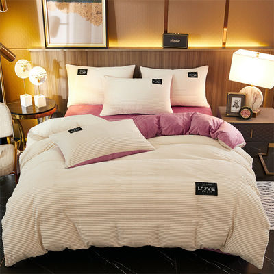Polyester Flannel Velvet Fleece Winter Warm Solid Queen King Size Bedding Set for Beds