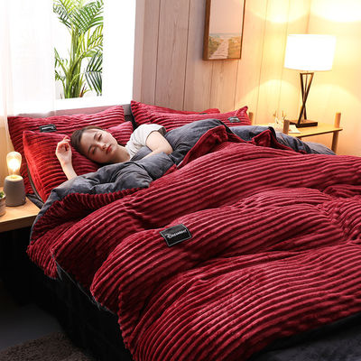 128x70 Fabric Density Flannel Velvet Fleece Bedding Set for Queen/King Size in Winter