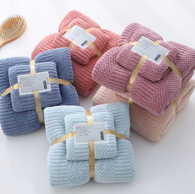 Custom Microfiber Quick Dry Plush Coral Fleece Soft Towel Set Hotel Bath Towels 250gsm