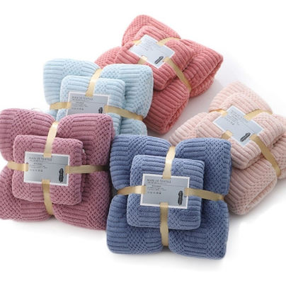 Custom Microfiber Quick Dry Plush Coral Fleece Soft Towel Set Hotel Bath Towels 250gsm