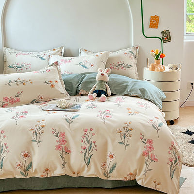 Reactive Printing Simple Flower Pattern Polyester Bedding Set for Luxury Bed Sheet