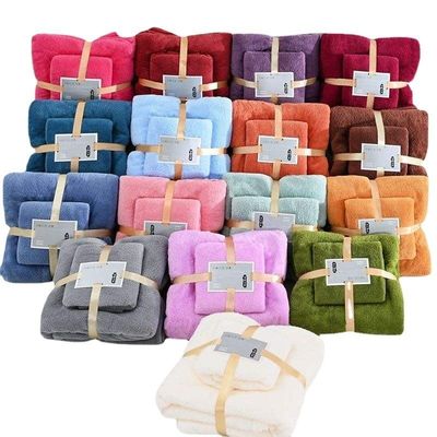 QUICK-DRY 400-600gsm Super Absorbent Microfiber Coral Fleece Bath Towel Sets for Gift