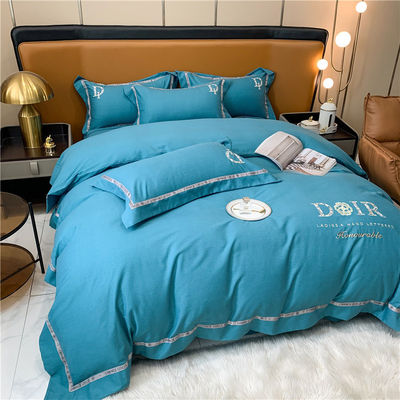 National Standards Color Fastness Grade 200TC Embroidery Bed Flat Sheets Bedding Set ASD01