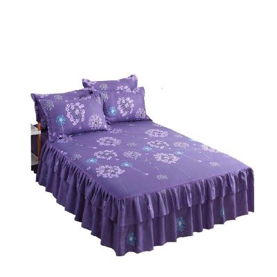 Modern Floral Plant Printed Woven 100% Cotton Bed Cover Fitted Skirt Sheets 3pcs Bedding Bedspread Sets