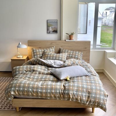 Retro Style Checkerboard Linen Quilt Cover Bed Sheet Set for a Chic and Timeless Look