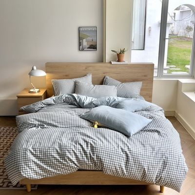 Retro Style Checkerboard Linen Quilt Cover Bed Sheet Set for a Chic and Timeless Look
