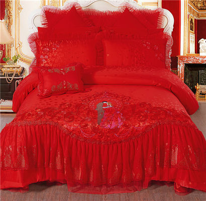 Luxury Four-piece Wedding Bedding Set with Printed Comforter and 100% Cotton Duvet Sheet