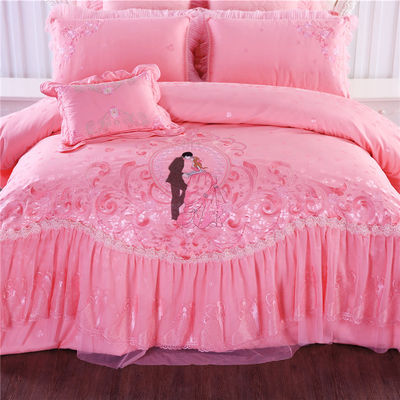 Luxury Four-piece Wedding Bedding Set with Printed Comforter and 100% Cotton Duvet Sheet