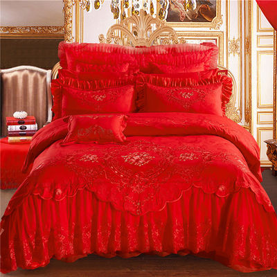 Luxury Four-piece Wedding Bedding Set with Printed Comforter and 100% Cotton Duvet Sheet