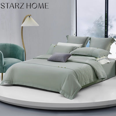 Solid Pattern Cozy Embroidery 100% Cotton 300TC 4Pcs Bed Sheets Set