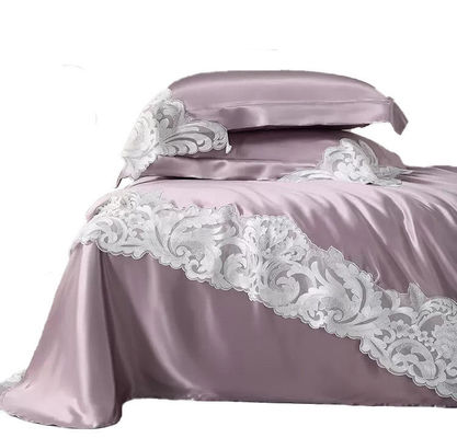 100% Mulberry Silk 19MM Duvet Cover Sets with Lace High End Wedding Bedding Type
