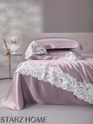 100% Mulberry Silk 19MM Duvet Cover Sets with Lace High End Wedding Bedding Type