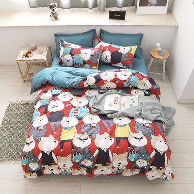 Simple 4 Pcs Cartoon Polyester Bedding Sheet Set for Twin Double Queen King Size Beds