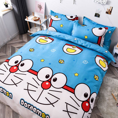 Simple 4 Pcs Cartoon Polyester Bedding Sheet Set for Twin Double Queen King Size Beds