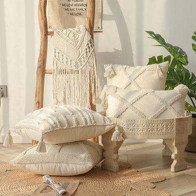 Customized Wabi-sabi Bohemian Style 3D Linen Type Loop Velvet Tassel Pillow Cushion