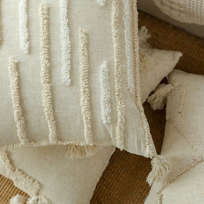 Customized Wabi-sabi Bohemian Style 3D Linen Type Loop Velvet Tassel Pillow Cushion