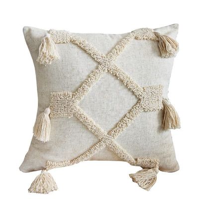 Customized Wabi-sabi Bohemian Style 3D Linen Type Loop Velvet Tassel Pillow Cushion
