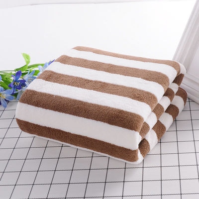 Broad Stripe Coral Velvet Hand Face Towel Set 35*75cm 70*140cm Microfiber Absorbent Towel Set