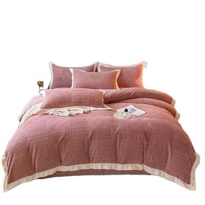 Grade A Stripes Four-Piece Set in Solid Color Milk Velvet and French Velvet for Baby