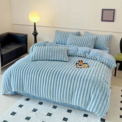 YARN DYED Rabbit Faux Fur Fluffy Plush Warm Duvet Cover Set Four-piece Bedding Set