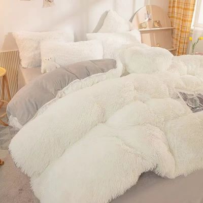 Home Hotel Queen Size Bedding Set with Satin Skirt Sheet and Cotton Velvet Duvet Cover
