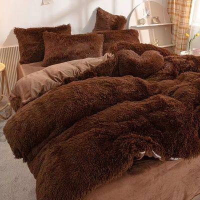 Home Hotel Queen Size Bedding Set with Satin Skirt Sheet and Cotton Velvet Duvet Cover