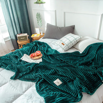 All-Season Green Coral Fleece Throw Blanket for Office Nap Yes Customized Solid Color