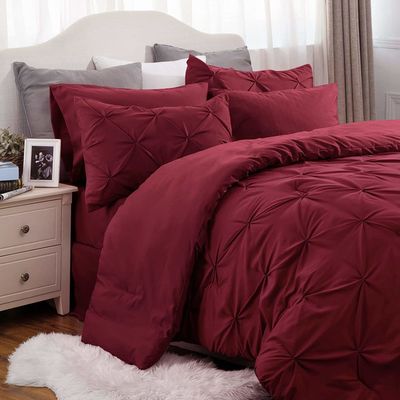 Queen Size Solid Pinch Pleat Pintuck 3-Piece Duvet Cover Set with Diamond Embroidery