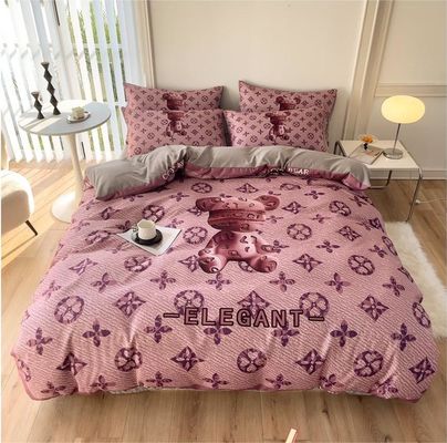 Grid Twin Size Duvet Cover Bed Sheet Bedding Set 4-In-1 Brushed Cotton Nondisposable